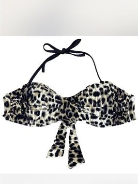 Body Glove Leopard Print Bandeau Bikini Top in Black and Cream